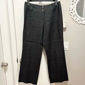 For Cynthia Black Linen Pants Womens L Wide Leg Beachy Trousers Light Airy